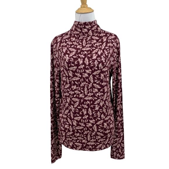 Madewell Top Women L Large Multi Long Sleeve Mock Neck Floral Tee SLIM Fit Shirt - Picture 1 of 12